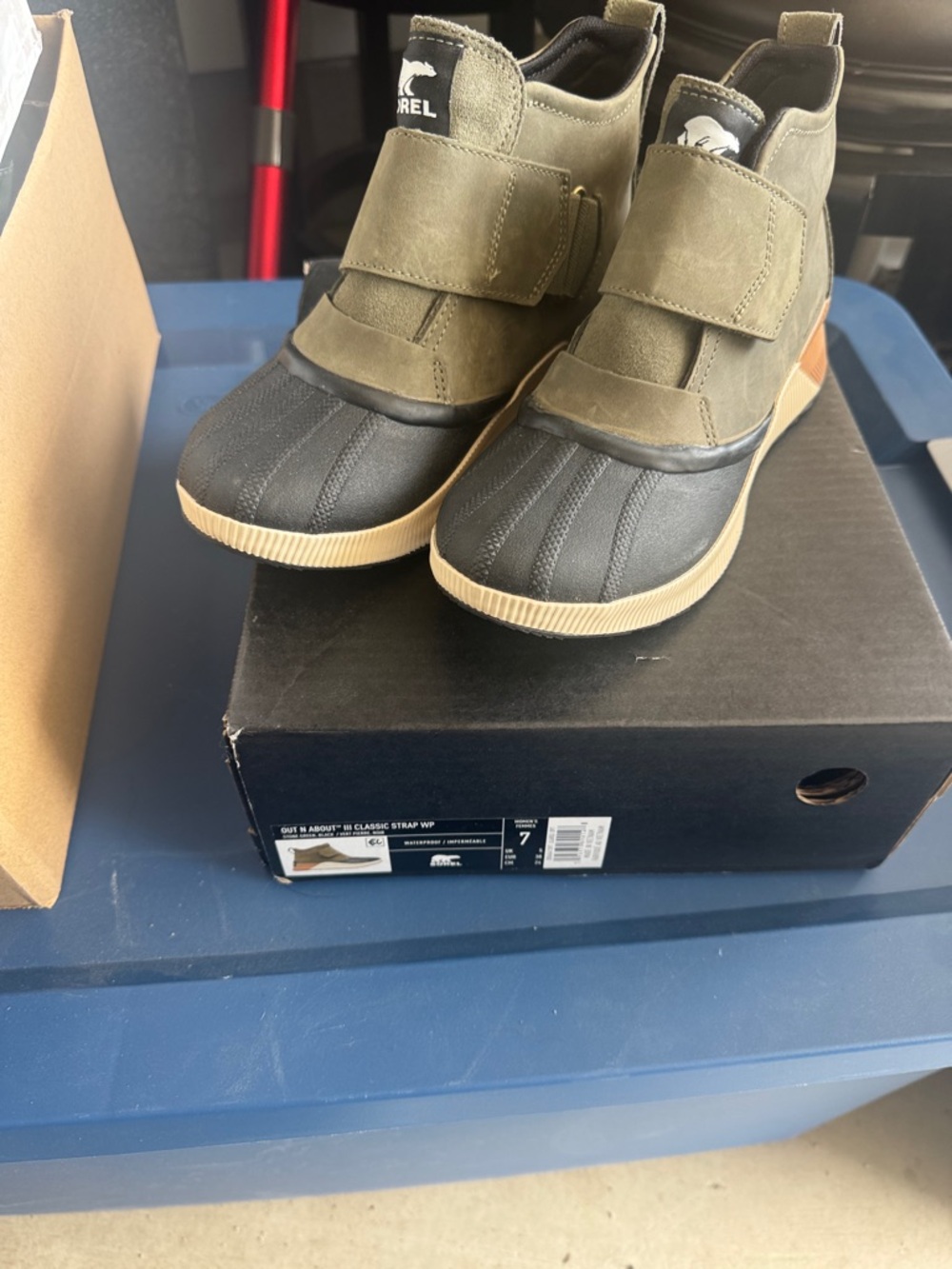 Sorel Out N About Strap WP Boots Olive/Black Waterproof Women’s 7 - Picture 3 of 5